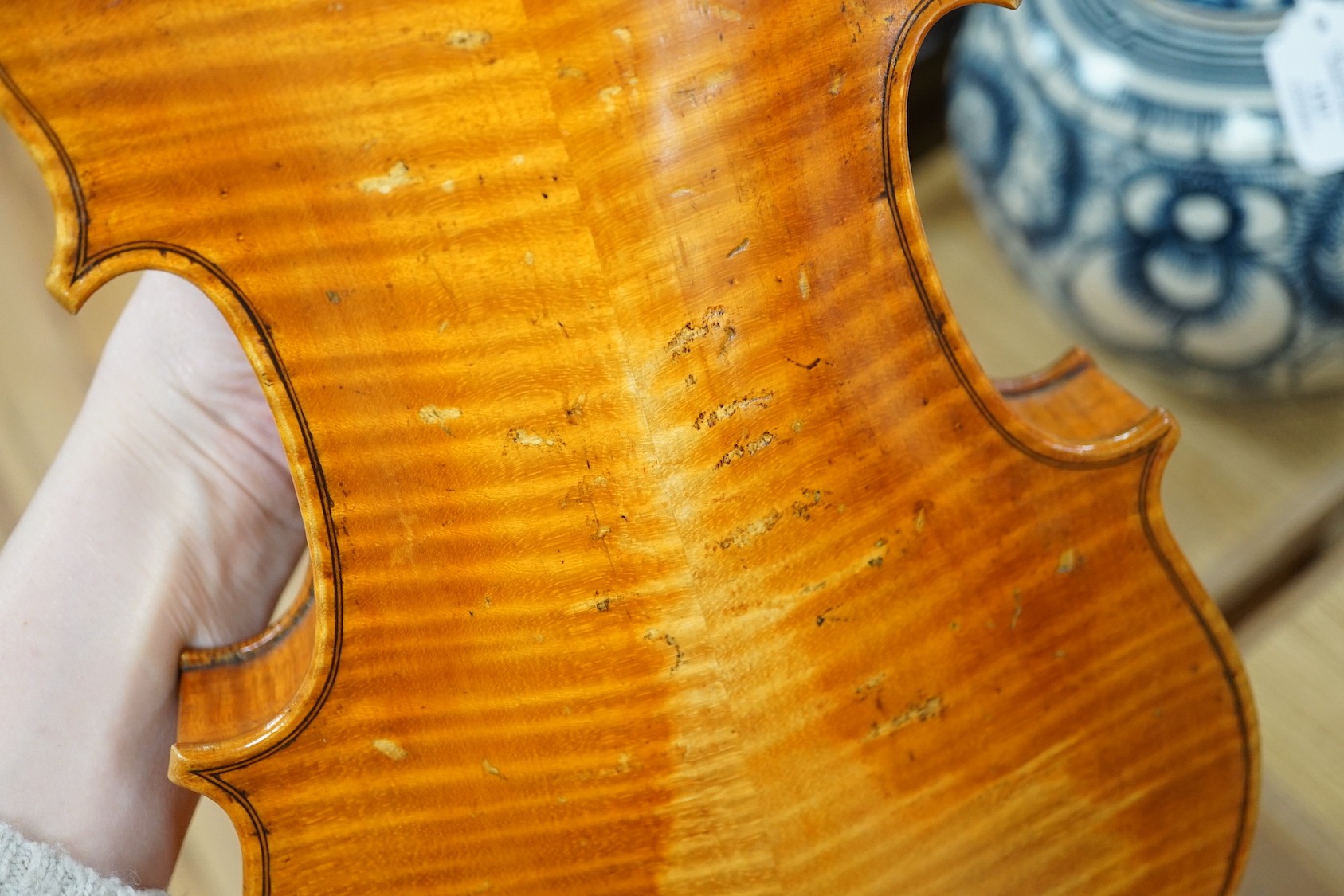 A cased violin, sound post loose